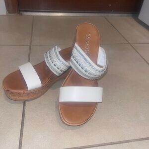 Elegant White and Silver Wedge Sandals
